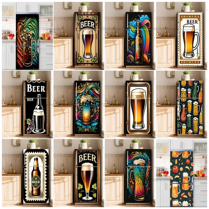 Beer Posters Kitchen Adhesive Fridge Door Cover Wallpaper Sticker Room Decoration Sticker PVC Waterproof and Oil proof Sticker