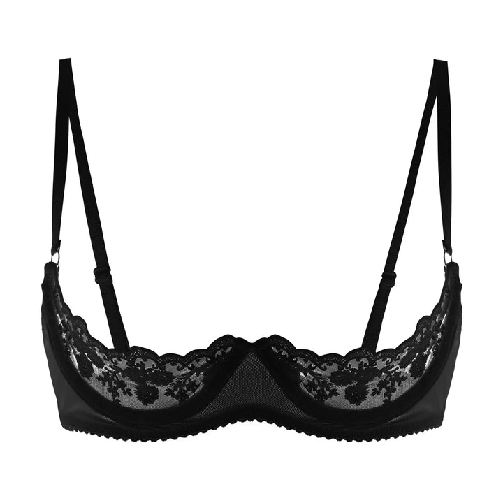 Women's Sheer Lace Lingerie Sexy Half Cup Bare Exposed Breast Underwire Push Up Bra Tops Adjustable Straps Unlined Brassiere