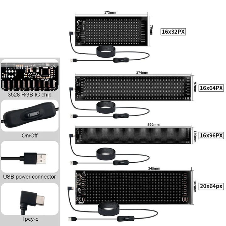 LED Matrix Pixel Panel, Scrolling Bright Advertising LED Signs, Flexible USB 5V LED Car Sign Bluetooth App Control