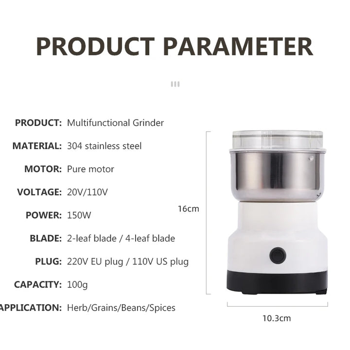 Multifunction 4-Leaf Blade Grinding Machine Electric coffee Grinder Cereals Nuts Beans Spices Grains Stainless steel Crusher US