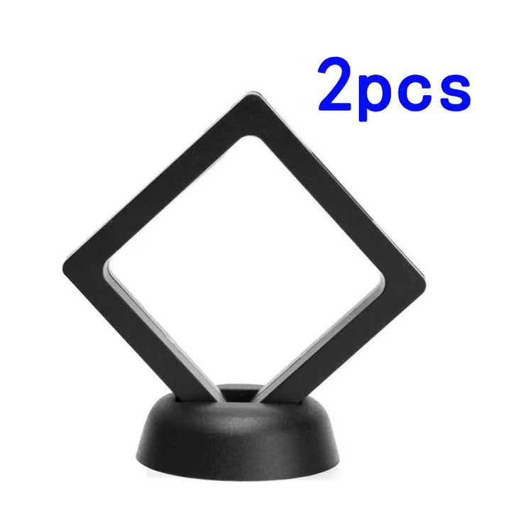 3D Coin Frame Black Display Exhibiting Floating Holder Plastic Square 2pcs Stand 90*90mm Box Case Collection Jewelry