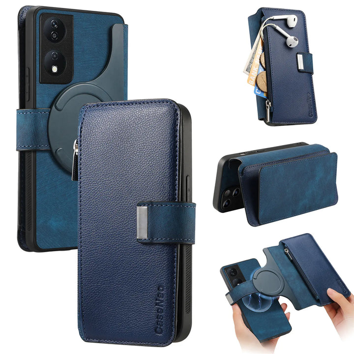 Zipper Flip magnetic suction detachable Back Cover For Honor X7b Card slot wallet shockproof Phone Case For Honor X7b 6.8 inch