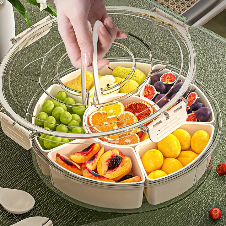 Rotating Snack Organizer Portable Snack Box Organizer Divided Serving Tray with Lid Clear Snackle Box Container for Fruits Candy