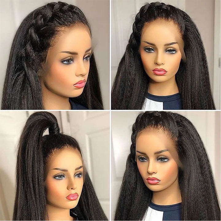 13x4 Kinky Straight Lace Front Human Hair Wigs With Kinky Edges Baby Hair Yaki Straight HD Lace Frontal Wigs For Women 4x4 Wigs