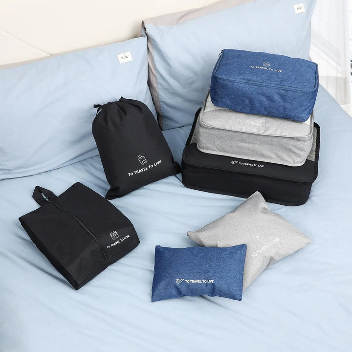 7 Pcs Packing Cubes Travel Pouches Multifunctional Luggage Organizer Clothes Suitcase Storage Bags (Navy) 