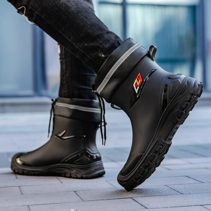 rain boots， for men,2024， new ，waterproof shoes, outdoor water boots, kitchen non-slip work rubber shoes, cotton warm rain boots