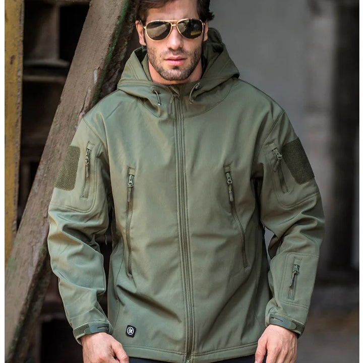 TRAF 2024 New Fashionable Shark Skin Soft Shell Jacket Men's Tactical Windproof Waterproof Jacket Men's Jacket Hooded Jacket