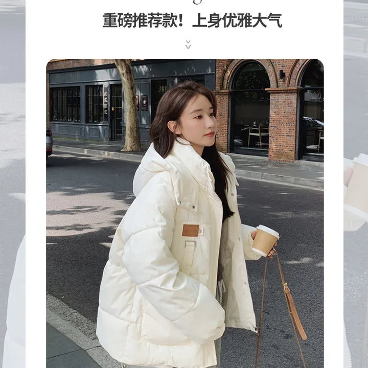 Women Khaki Down Jacket Fashion WhiteThickening Warm Feather Female Duck Down Comfortable Short Solid 2023 Winter Hooded Outwear