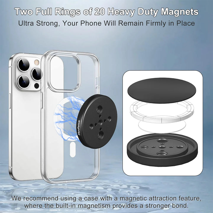 Magnetic Phone Holder for Magsafe to 1/4'' & 3/8'' Arri Holes Tripod Mount Adapter for iPhone Samsung Huawei Xiaomi Smartphone