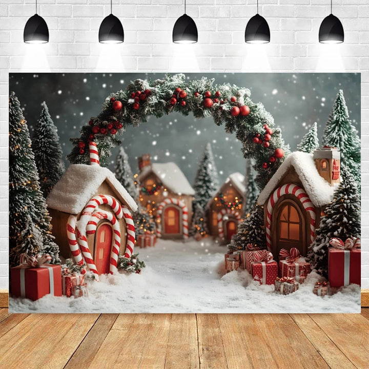 North Pole Theme Christmas Photography Backdrop Winter Snowman Xmas Tree Candy Kids Portrait Background Photo Studio Props