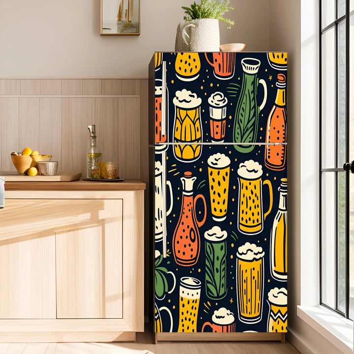 Beer Posters Kitchen Adhesive Fridge Door Cover Wallpaper Sticker Room Decoration Sticker PVC Waterproof and Oil proof Sticker