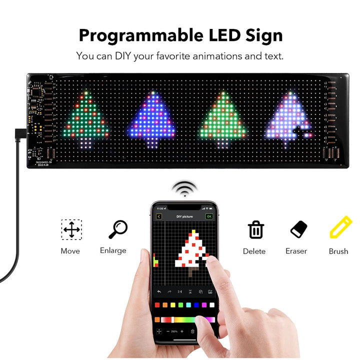 Bluetooth Smart USB LED Strip Pixels Matrix Display Sign RGB Car Advertising Light Programmable Scrolling Text Animation Pattern