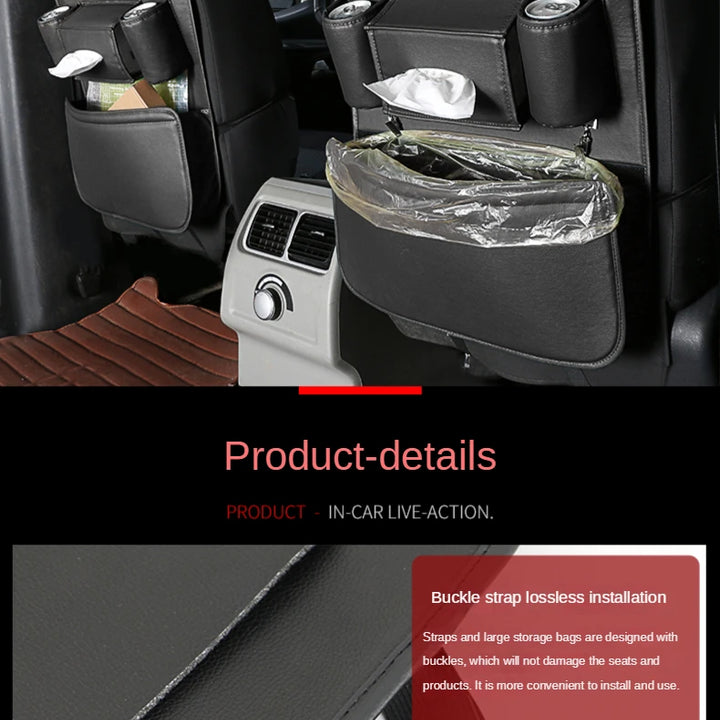 Leather Car Backseat Organizer Rear Row Children's Seat Back Hanging Storage Bag Shelf Garbage Can Trash Tissue Bottle Organiser