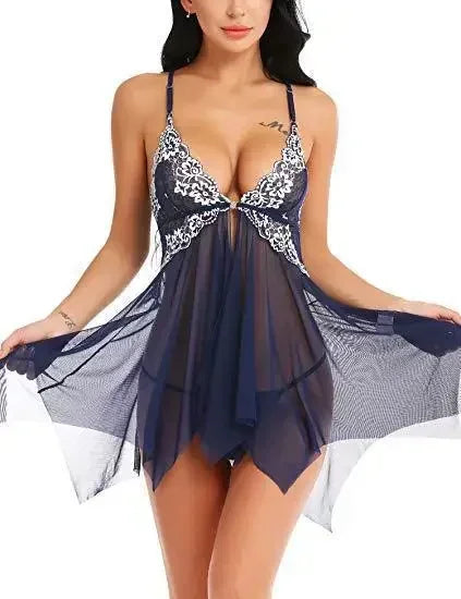 Sexy Lace Sleepwear Pajamas V-neck Lace Dress Mujer Lingerie Pornos Costumes Exotic Apparel Female Underwear Nightgown Erotic