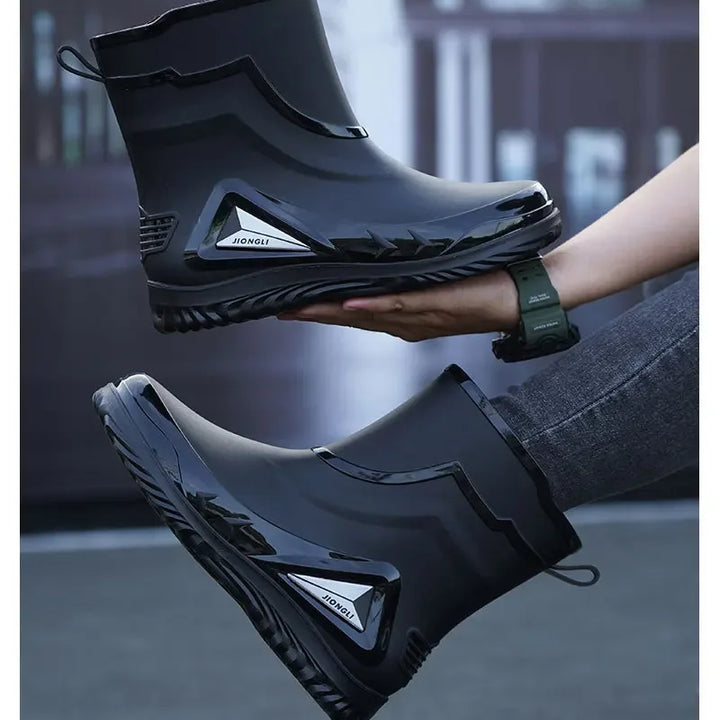 Waterproof Men's Rain Shoes Outdoor Non-slip Work Shoes Fleece Lined Cotton Warm Rain Boots Kitchen Footwear Male