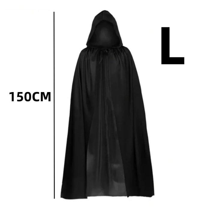 Masquerad Cloak Soft Unisex Hooded Black Robe Witch Long Cape Cosplay Costume Prop Party Performance Supplies Holiday Decoration