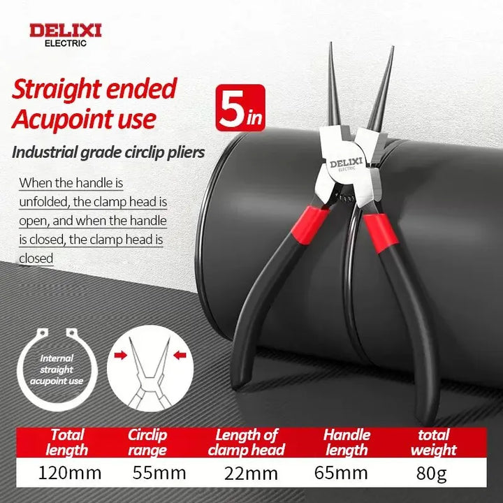 DELIXI ELECTRIC 5-In Circlip Pliers,Needle nose Pliers，Retaining Ring Pliers，for Removing Installing Puller Locking Rings Shafts