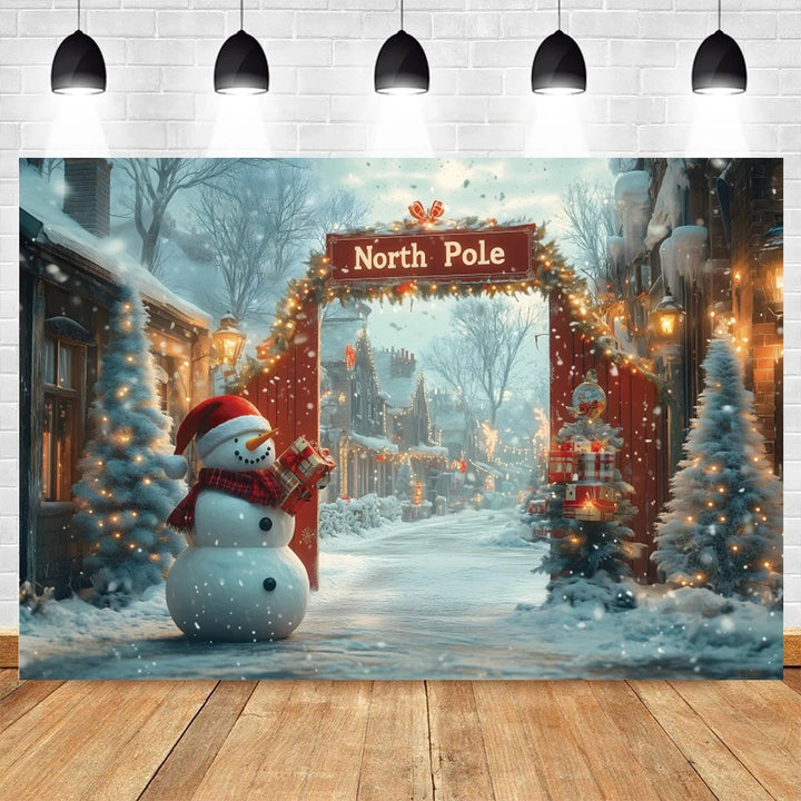 North Pole Theme Christmas Photography Backdrop Winter Snowman Xmas Tree Candy Kids Portrait Background Photo Studio Props