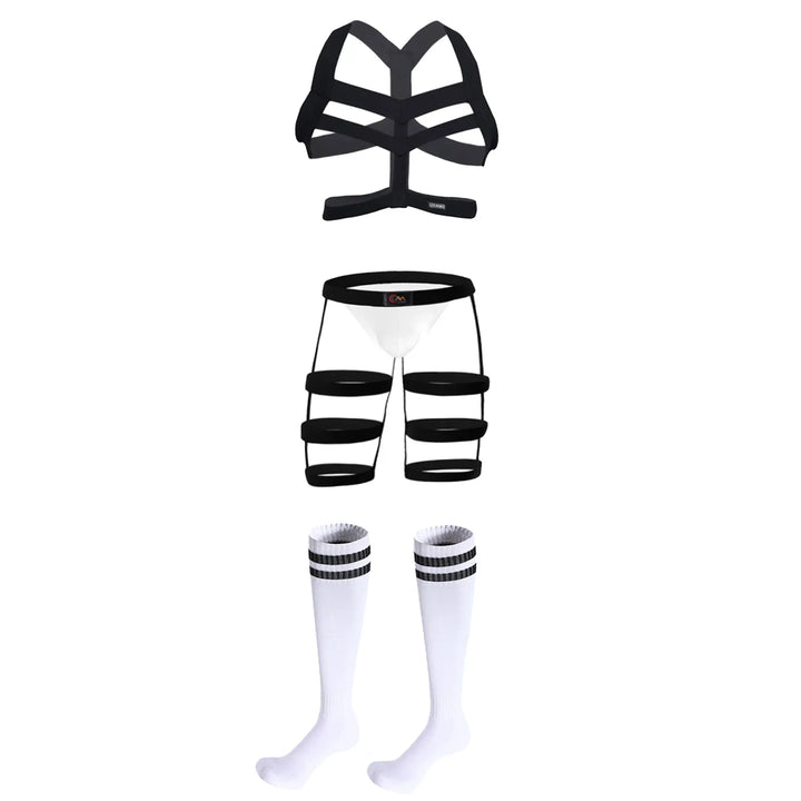 Sexy Mens Jockstrap Thigh Suspender Briefs With Bandage Belt Male Erotic Fetish Costume Strap Lingerie Body Harness Stockings