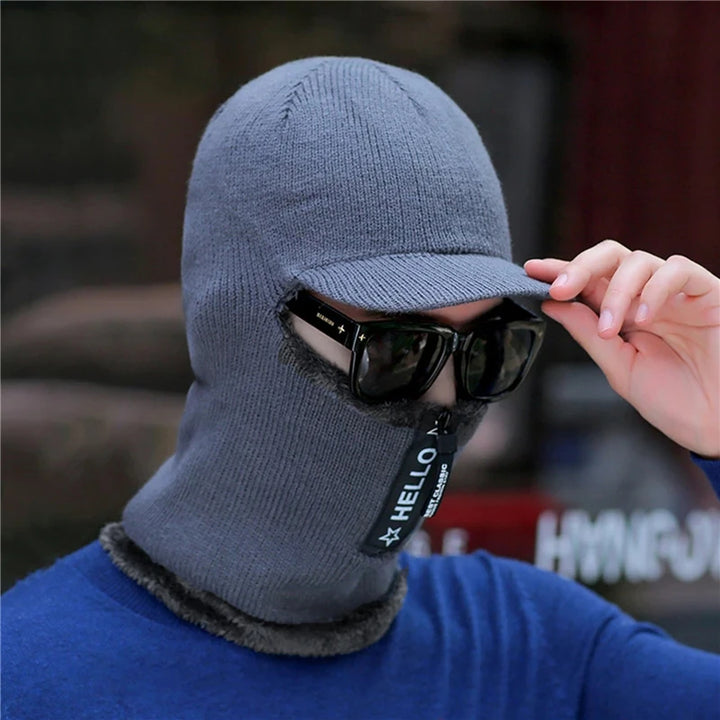 New Men Winter Warm Wool Hat Outdoor Ear Protection Hats Warm Thick Bicycle Knitted Capd Scarf Windproof Visors Cap