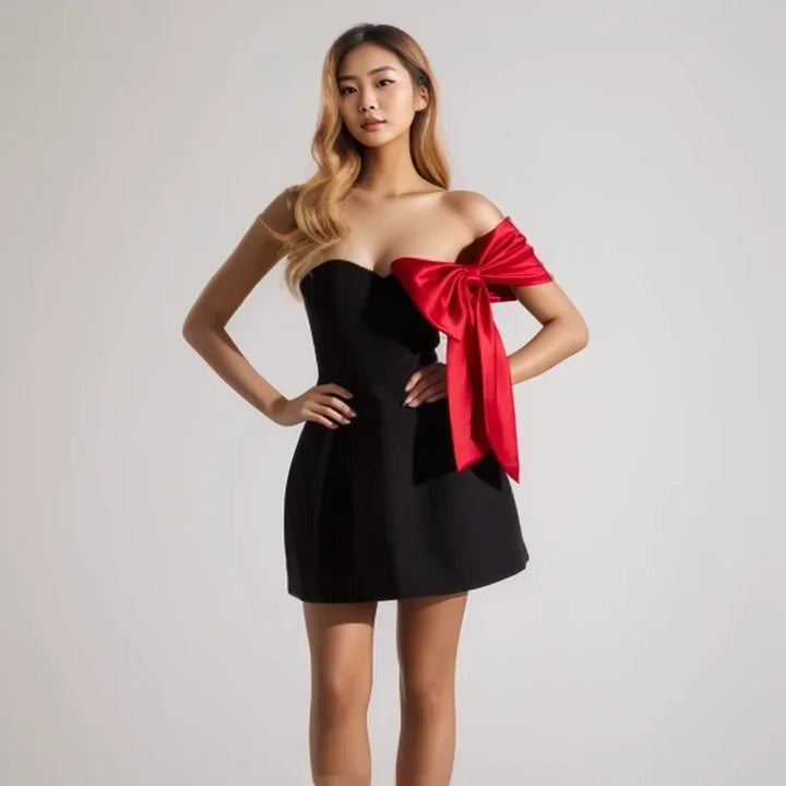 Sexy Backless Sleeveless Bow Strapless Dresses for Summer Women's Dress New Bow Slash Neck Skinny High Waist Mini Dress Woman