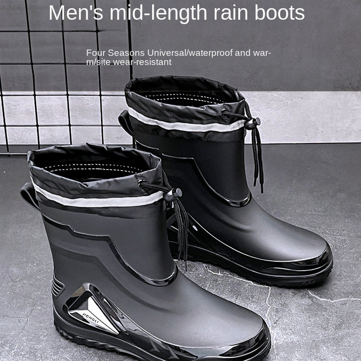 Autumn and winter non-slip rain boots for men warm rain boots, velvet waterproof shoes, kitchen plastic work shoes fishing shoes