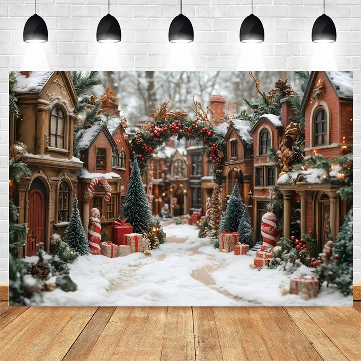 North Pole Theme Christmas Photography Backdrop Winter Snowman Xmas Tree Candy Kids Portrait Background Photo Studio Props