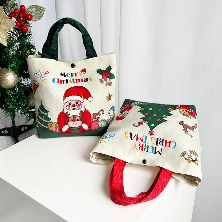 2024 New Christmas Gift Bag Cartoon Print with Portable Santa Claus Snowman Handbag Canvas Bag Bolsa De Regalo De Navidad