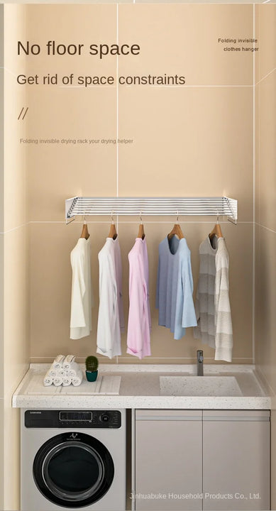 Indoor folding clothes hanger wall mounted invisible clothes hanger balcony hanging clothes pole hidden towel rack