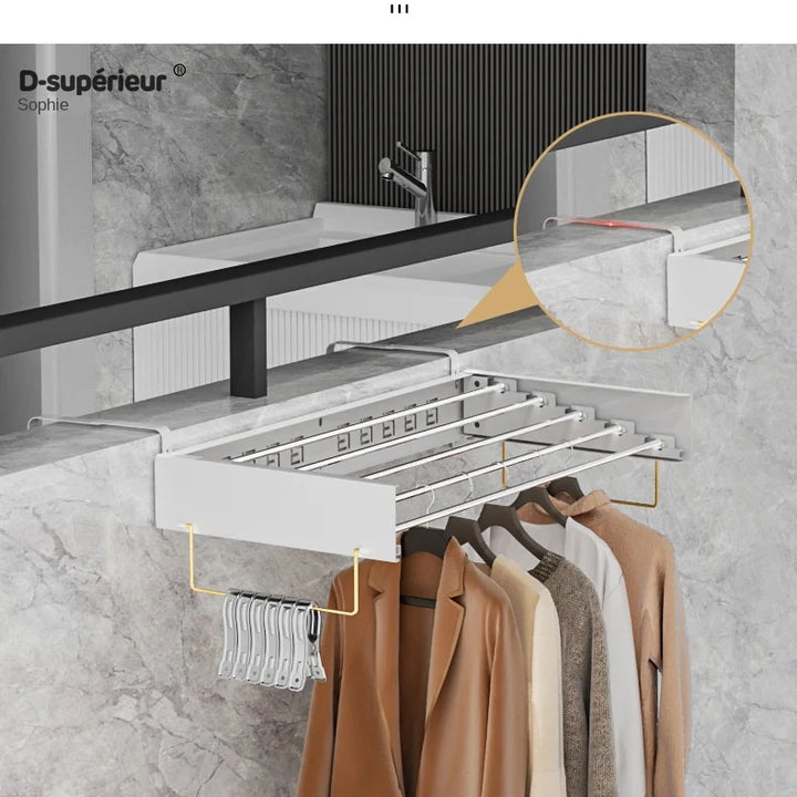 Indoor folding clothes hanger wall mounted invisible clothes hanger balcony hanging clothes pole hidden towel rack