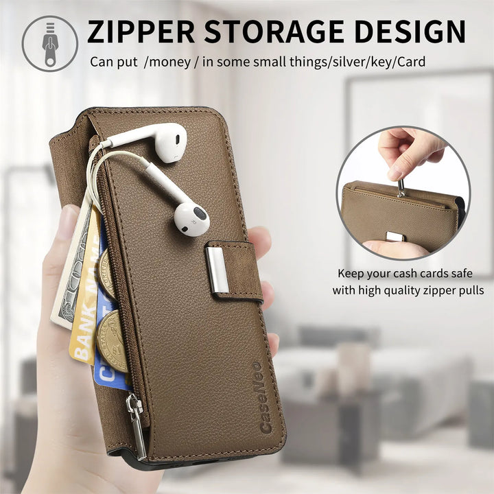 Zipper Flip magnetic suction detachable Back Cover For Honor X7b Card slot wallet shockproof Phone Case For Honor X7b 6.8 inch