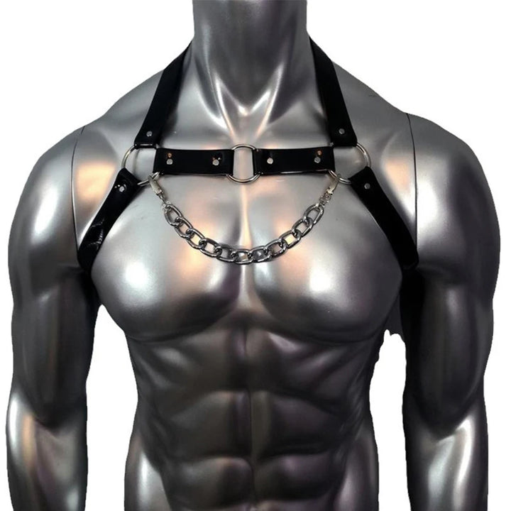 Men's Gothic Leather Chest Harness  Sexy Strappy Clubwear Costume  PU Body Straps Lingerie  Interest Buckles Detail