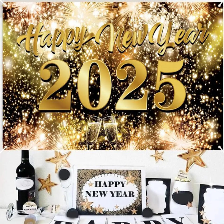 Happy New Year Background Cloth 71 X 43in Photo Booth Firework New Year Party Decoration Background New Year Party Supplies