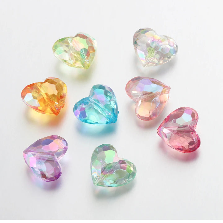 20pcs Acrylic Love Heart Beads Shiny Mix AB Color Large Crystal Loose Spacer Beads for Necklace Bracelet Pendant Jewelry Making