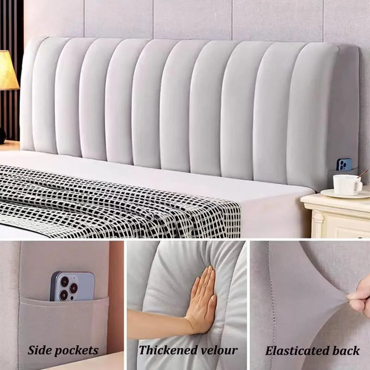 All-inclusive Bed Headboard Cover, Padded Velvet Bed Headboard Slipcover Washable Dustproof Headboard Protector, Bed Head Cover