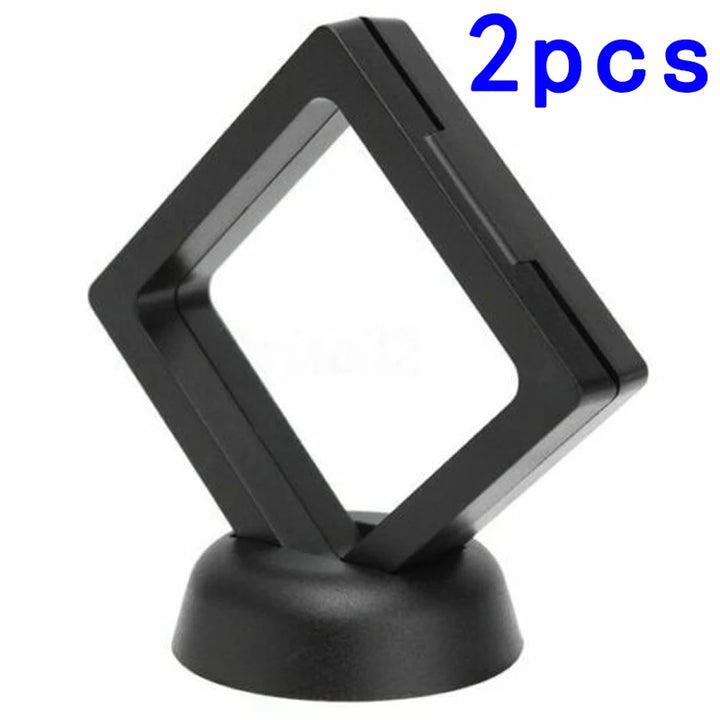 3D Coin Frame Black Display Exhibiting Floating Holder Plastic Square 2pcs Stand 90*90mm Box Case Collection Jewelry