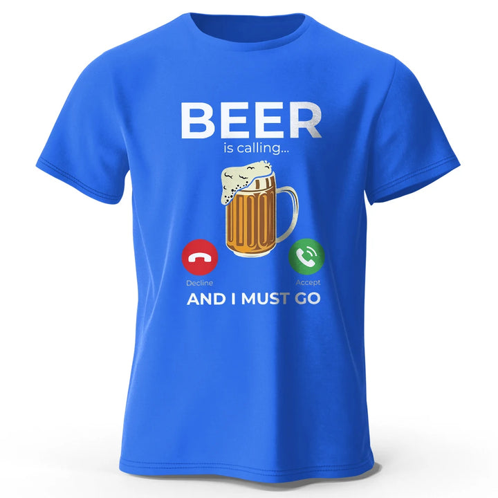 Beer Is Calling I Must Go Printed Men's T-Shirt 100% Cotton Oversized Funny Graphic Tees for Men Summer Tops