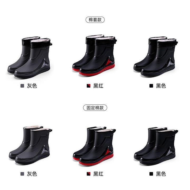 New ，Rain Boots Men's Waterproof Drawstring Rain ，Shoes Velvet Padded Suit， Warm Non-Slip Flat Fashion Take-out Rider Rain Boots