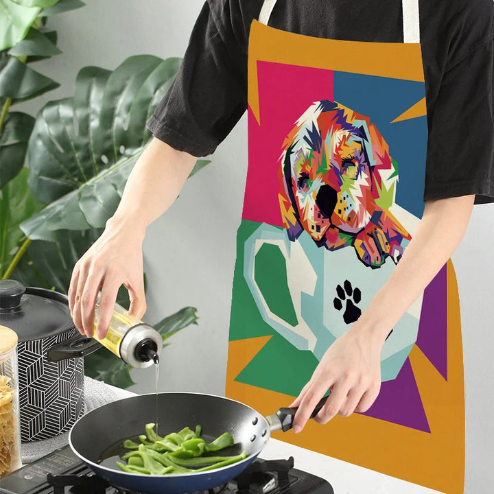 Creative Abstract Geometry Animal Printed Kitchen Aprons Baking Cooking Accessories Dog Koala Bear Pattern Apron Cleaning Tools