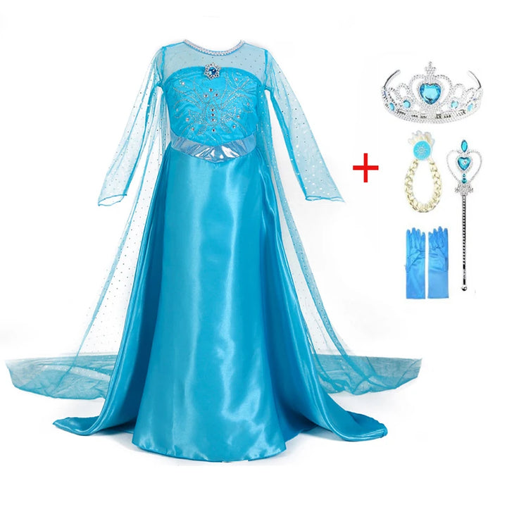 2024 New Elsa Dress Girls Halloween Cosplay Costume Princess Dresses For Kids Christmas Birthday Fancy Party Vestidos Menina