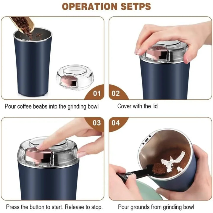 Electric Coffee Grinder Stainless Steel Spices Grinder Non-Slip Base Rust-Proof Coffee Bean Grinder Home Office Use Easy Clean