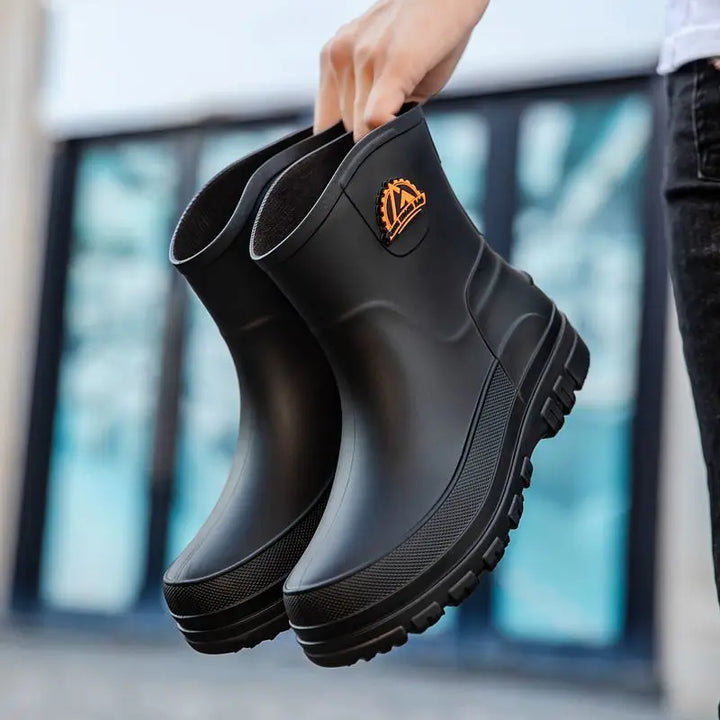 Rain Boots Mens Cropped Rain Boots Non-slip Waterproof Car Wash Work Fishing Water Shoes Thick-soled Wear-resistant Rubber Shoes