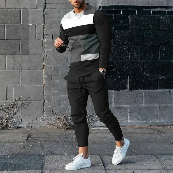 Men's Long Sleeve T-shirts and Pants Two Piece Color Geometry 3D Printed Men's Sets Casual Suit nike tech fleece