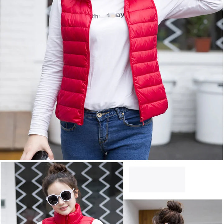 2023 New Women Sleeveless Women Slim Ultra Light Down Jacket Girl Portable Lightweight Vests Windproof Warm Waistcoat