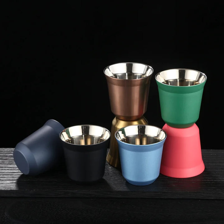 304 Stainless Steel Double-layer Coffee Cups, Insulated Tea and Water Cups, Beer Cups, Capsule Coffee Cups