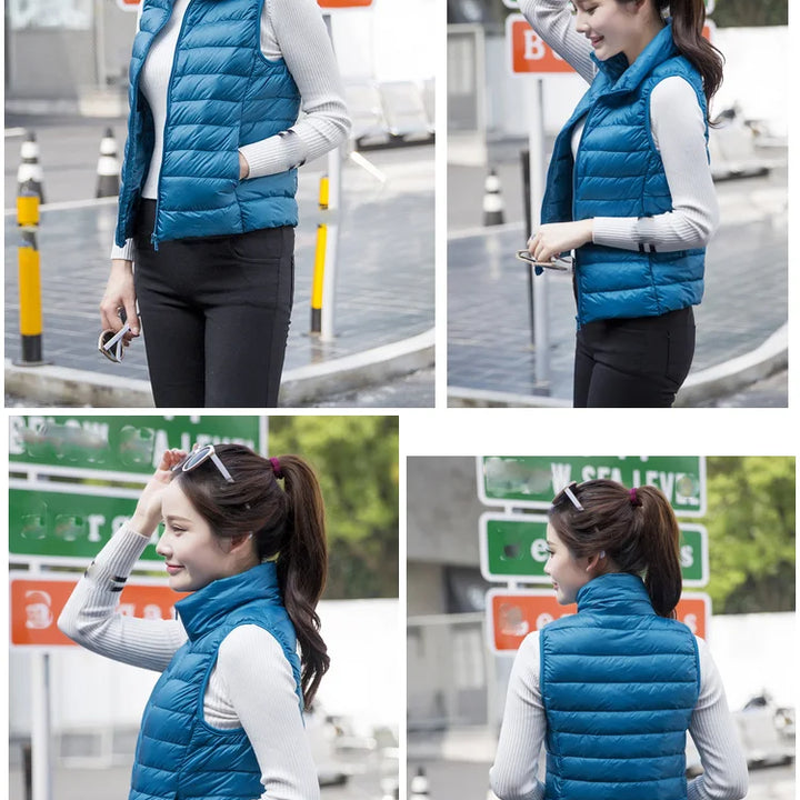 2023 New Women Sleeveless Women Slim Ultra Light Down Jacket Girl Portable Lightweight Vests Windproof Warm Waistcoat