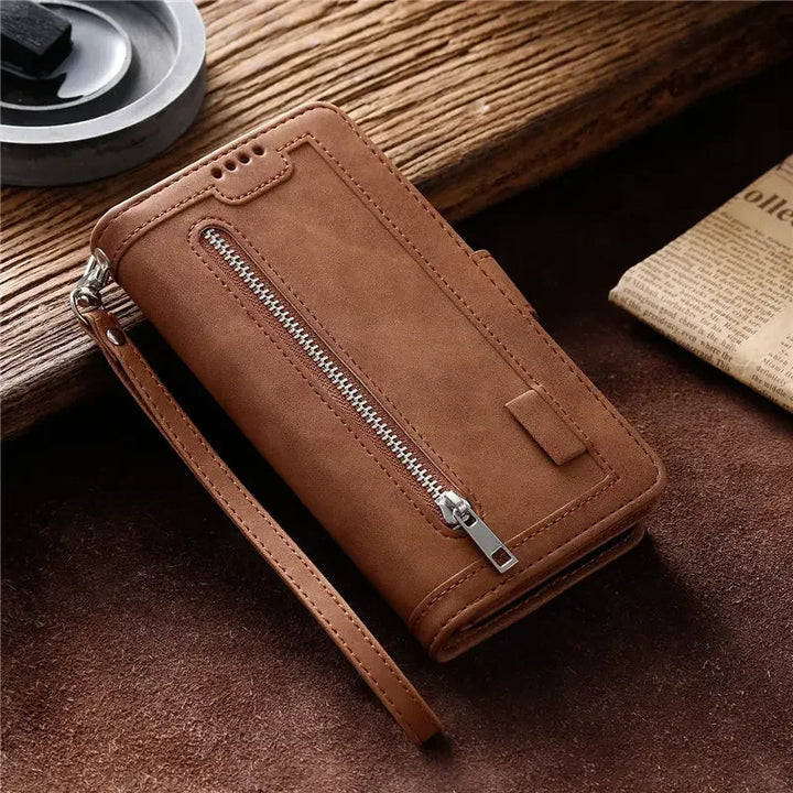 Zipper Wallet Case For Oneplus 12 11 11R 10T 10R 5G Multi 9-Card Slot Leather Flip Cover For One Plus 10 Pro 9 9R 8 8T 7 7T 6 6T