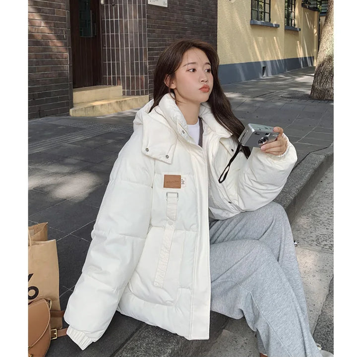 Women Khaki Down Jacket Fashion WhiteThickening Warm Feather Female Duck Down Comfortable Short Solid 2023 Winter Hooded Outwear