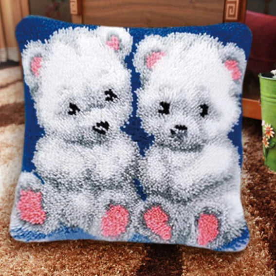 Bears Animal Carpet Embroidery Set Cartoon Dog/Fox Smyrna Latch Hook Kit DIY Knot Pillow Package Pillow Buttons Package