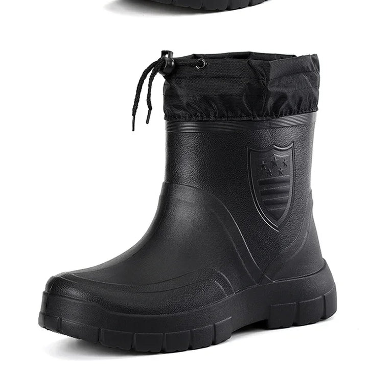 Winter Windproof Cotton Rain Boots Men Warm Light Ankle Rainboots Fashion Black Slip on Rain Shoes Men Waterproof Work Boot2024